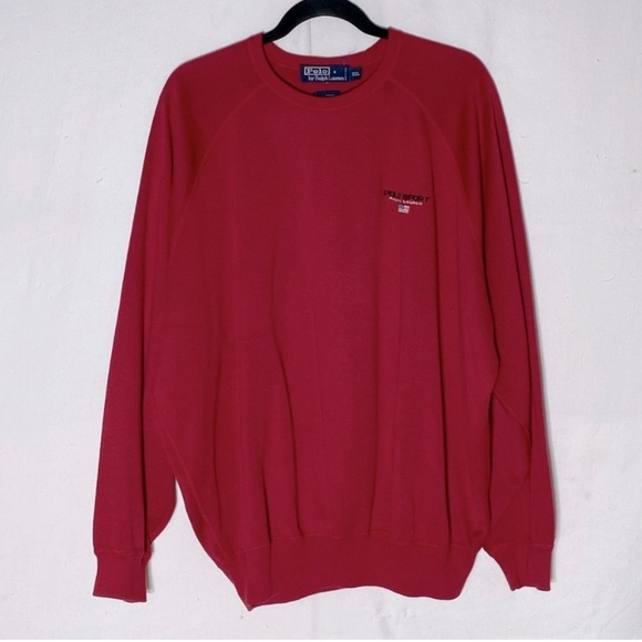 Vintage Polo By Ralph Lauren Red Cotton Knit Crew Neck Sweater XXL - Picture 1 of 13